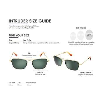 Randolph USA | Intruder Rectangular Classic Aviator Sunglasses for Men Non-Polarized 100% UV