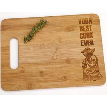 Yoda Best Cook Ever Engraved Bamboo Wood Cutting Board with Handle Star Wars Foodie Gift charcuterie...