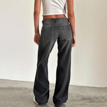Women Low Rise Baggy Jeans Boyfriend Straight Wide Leg Jeans Casual Loose Fashion y2k Denim Pants St...