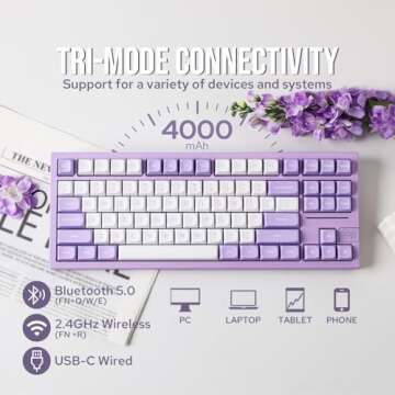 EPOMAKER x Feker Galaxy80 Gaming Keyboard, Aluminum Alloy Wireless Mechanical Keyboard, BT5.0/2.4G/USB-C Gasket-Mounted Keyboard, Hot Swappable, NKRO Creamy Keyboard (Purple, Marble White Switch)