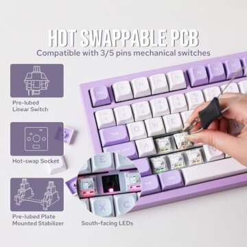 EPOMAKER x Feker Galaxy80 Gaming Keyboard, Aluminum Alloy Wireless Mechanical Keyboard, BT5.0/2.4G/USB-C Gasket-Mounted Keyboard, Hot Swappable, NKRO Creamy Keyboard (Purple, Marble White Switch)