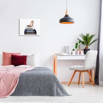 Stupell Industries Glam Fashion Book Set Leopard Pumps Heels Stretched Canvas Wall Art, Proudly Made in USA