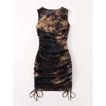 GORGLITTER Summer Dresses for Women 2024 Ruched Bodycon Dress Tie Dye Mini Dress Ribbed Knit Sleevel...
