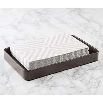 mDesign Modern Decorative Metal Guest Hand Towel Tray Holder Organizer for Disposable Paper Napkins, Jewelry, Makeup - Bathroom Vanity Sink Counter Organization - Unity Collection - Matte Brown