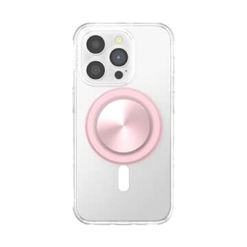 PopSockets Phone Grip with Expanding Kickstand, Compatible with MagSafe, Adapter Ring for MagSafe Included, Wireless Charging Compatible - Aluminium Pink