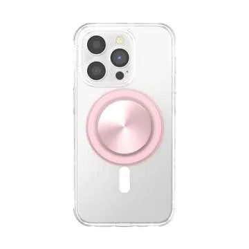 PopSockets Phone Grip with Expanding Kickstand, Compatible with MagSafe, Adapter Ring for MagSafe Included, Wireless Charging Compatible - Aluminium Pink