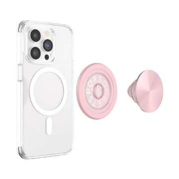 PopSockets Phone Grip with Expanding Kickstand, Compatible with MagSafe, Adapter Ring for MagSafe Included, Wireless Charging Compatible - Aluminium Pink