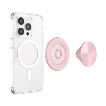 PopSockets Phone Grip with Expanding Kickstand, Compatible with MagSafe, Adapter Ring for MagSafe Included, Wireless Charging Compatible - Aluminium Pink
