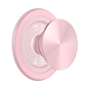 PopSockets Phone Grip with Expanding Kickstand, Compatible with MagSafe, Adapter Ring for MagSafe Included, Wireless Charging Compatible - Aluminium Pink