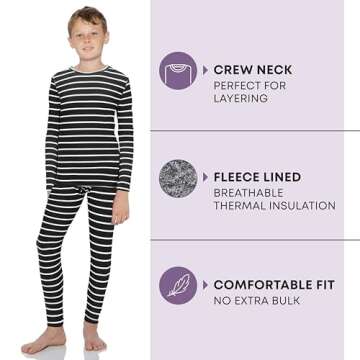 Rocky Thermal Underwear Kids Set - Black Stripe Long Johns for Winter