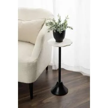 Kate and Laurel Sanzo Modern Pedestal Drink Table, 10 x 10 x 23, White Marble and Black, Decorative ...