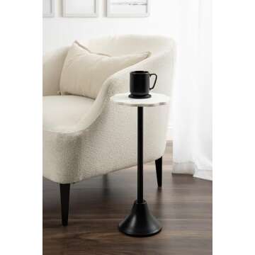 Kate and Laurel Sanzo Modern Pedestal Drink Table, 10 x 10 x 23, White Marble and Black, Decorative End Table with Scalloped Marble Tabletop for Use as Small Plant Stand or Cute Martini Table