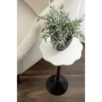 Kate and Laurel Sanzo Modern Pedestal Drink Table, 10 x 10 x 23, White Marble and Black, Decorative End Table with Scalloped Marble Tabletop for Use as Small Plant Stand or Cute Martini Table