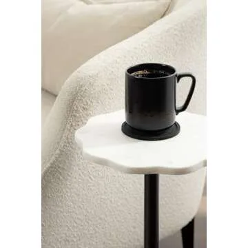 Kate and Laurel Sanzo Modern Pedestal Drink Table, 10 x 10 x 23, White Marble and Black, Decorative End Table with Scalloped Marble Tabletop for Use as Small Plant Stand or Cute Martini Table