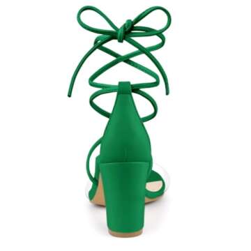 Allegra K Women's Clear Strap Block Heel Lace Up Green Heels Sandals - 7.5 M US