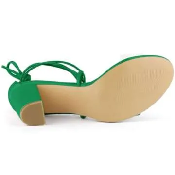 Allegra K Women's Clear Strap Block Heel Lace Up Green Heels Sandals - 7.5 M US