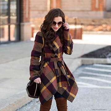 Chic Plum Check Wool Blend Coat for Women