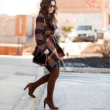 Chic Plum Check Wool Blend Coat for Women