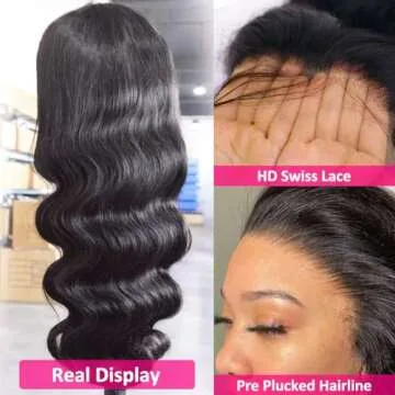 Wingirl 220 Density HD Lace Front Wigs Human Hair Pre Plucked 13x5 Transparent Body Wave Lace Frontal Wig with Baby Hair 12A Glueless Human Hair Wigs for Women Black Color 24 Inch