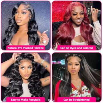 Wingirl 220 Density HD Lace Front Wigs Human Hair Pre Plucked 13x5 Transparent Body Wave Lace Frontal Wig with Baby Hair 12A Glueless Human Hair Wigs for Women Black Color 24 Inch