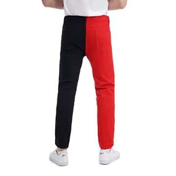 LONGBIDA Men's Slim Fit Skinny Jeans Two Tone Patchwork Designer Stretch Regular Denim Pants(Black Red,32)