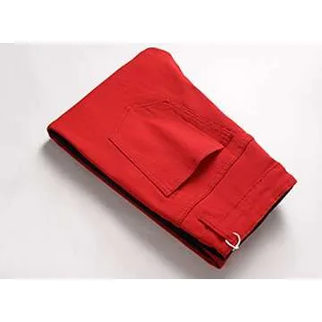 LONGBIDA Men's Slim Fit Skinny Jeans Two Tone Patchwork Designer Stretch Regular Denim Pants(Black Red,32)