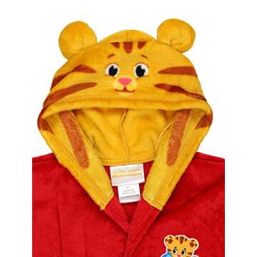 Daniel Tiger Toddler Boys Girls Hooded Plush Fleece Bathrobe Robe with Ears (3T, Red/Gold)