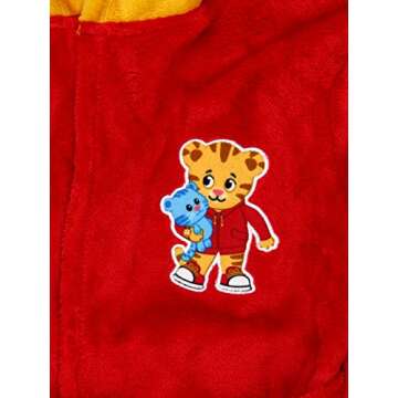 Daniel Tiger Toddler Boys Girls Hooded Plush Fleece Bathrobe Robe with Ears (3T, Red/Gold)