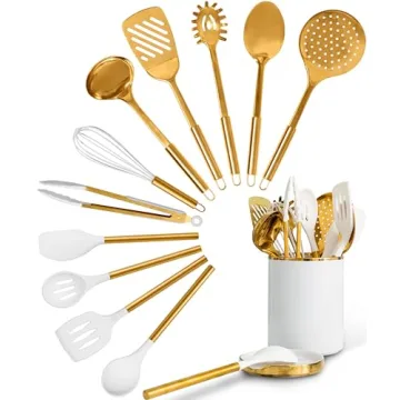 Styled Settings White and Gold Cooking Utensils Set – 13-Piece Set Includes Gold Kitchen Utensils,...