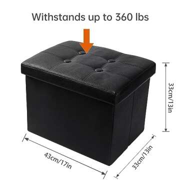 Storage Ottoman Cube Storage Ottoman as Foot Stool, Foot Rest & Stepping Stool - Folding Storage Ottoman with Padded Seat -Premium Leather Vintage Black Ottoman - Ottoman with Storage17IN Leather