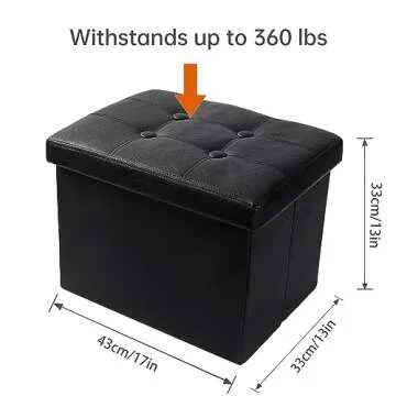 Storage Ottoman Cube Storage Ottoman as Foot Stool, Foot Rest & Stepping Stool - Folding Storage Ottoman with Padded Seat -Premium Leather Vintage Black Ottoman - Ottoman with Storage17IN Leather