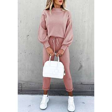 Fixmatti Women's Sweatsuit Two Piece Long Pant Sets Pullover Tops Jogging Tracksuit Leisure Suit Pink S