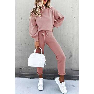 Fixmatti Women's Sweatsuit Two Piece Long Pant Sets Pullover Tops Jogging Tracksuit Leisure Suit Pink S