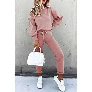 Fixmatti Women's Sweatsuit Two Piece Long Pant Sets Pullover Tops Jogging Tracksuit Leisure Suit Pink S