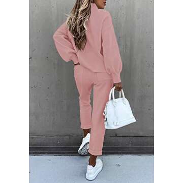 Fixmatti Women's Sweatsuit Two Piece Long Pant Sets Pullover Tops Jogging Tracksuit Leisure Suit Pink S