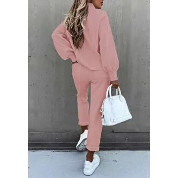 Fixmatti Women's Sweatsuit Two Piece Long Pant Sets Pullover Tops Jogging Tracksuit Leisure Suit Pink S