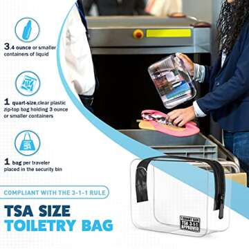 EASYFUN TSA Approved Toiletry Bag Clear Quart Bag Travel Makeup Bags 3 PCS Travel Accessories Small ...