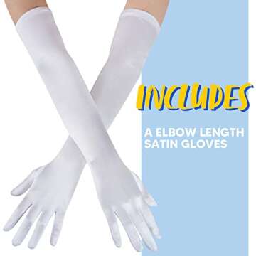 Spooktacular Creations Long Opera Party Gloves, 20s Satin Dress White Gloves for Women, Silk Gloves Stretchy Elbow Length Gloves Bridal Dress, 21 inches
