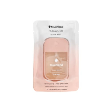 Touchland Glow Mist Revitalizing Hand Sanitizer Spray, Rosewater scented, 500-Sprays each, 1FL OZ