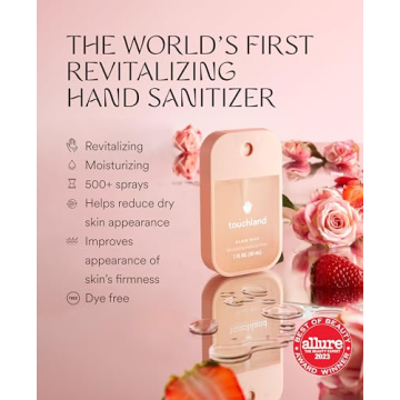 Touchland Glow Mist Revitalizing Hand Sanitizer Spray, Rosewater scented, 500-Sprays each, 1FL OZ