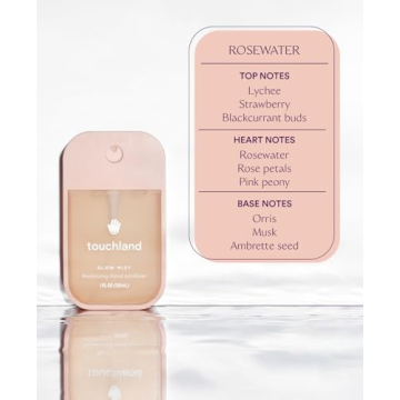 Touchland Glow Mist Revitalizing Hand Sanitizer Spray, Rosewater scented, 500-Sprays each, 1FL OZ