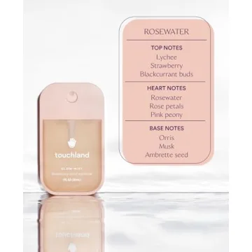 Touchland Glow Mist Revitalizing Hand Sanitizer Spray, Rosewater scented, 500-Sprays each, 1FL OZ