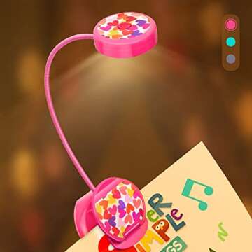Vekkia Cute Rechargeable Book Light, Eye-Care Clip on Reading Lights for Reading in Bed, 3 Colors & ...