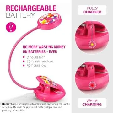Vekkia Cute Rechargeable Book Light, Eye-Care Clip on Reading Lights for Reading in Bed, 3 Colors & 3 Brightness, 1.8oz Light Weight, Up to 40 Hours Reading, Great Gifts for Kids & Readers (Rose Red)