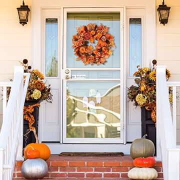 Sggvecsy Fall Wreath 20’’ Autumn Front Door Wreath Harvest Wreath with Various Pumpkin Cluster o...