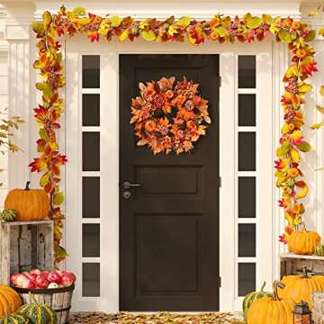 Sggvecsy Fall Wreath 20’’ Autumn Front Door Wreath Harvest Wreath with Various Pumpkin Cluster of Berries Maple Leaves Pine Cones for Outside Indoor Wall Window Festival Thanksgiving Autumn Fall Decor