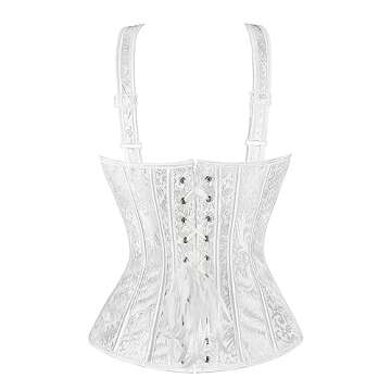 Women's Gothic Jacquard Shoulder Straps Tank Overbust Corset Bustiers Large White