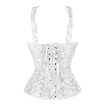 Women's Gothic Jacquard Shoulder Straps Tank Overbust Corset Bustiers Large White