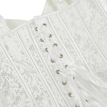 Women's Gothic Jacquard Shoulder Straps Tank Overbust Corset Bustiers Large White