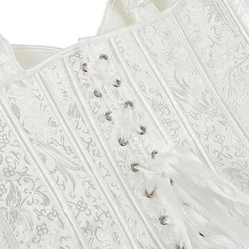 Women's Gothic Jacquard Shoulder Straps Tank Overbust Corset Bustiers Large White